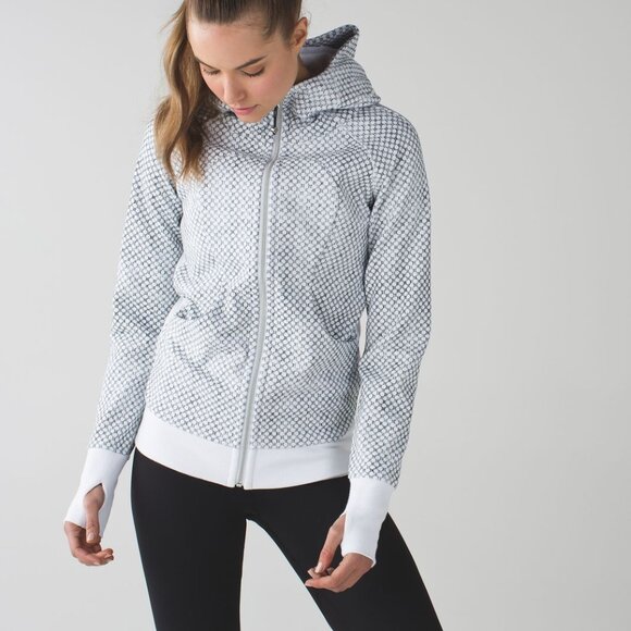 lululemon athletica Tops - Lululemon Scuba Hoodie III Dottie Eyelet White Black / White Sweatshirt